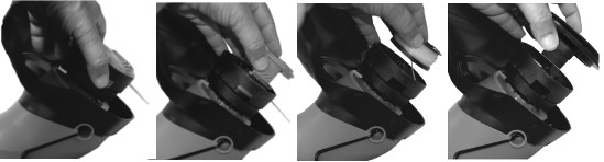 Picture showing how to dismantle the line housing of a trimmer with tabs.