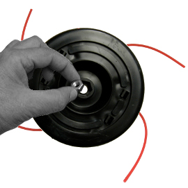 Shows how to install the nut on a fixed line trimmer head.